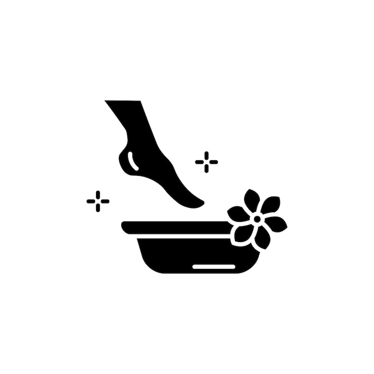 Vettore set di icone per pedicura per donne per la cura dei piedi spa servizio simbolo vettoriale in nero riempito e delineato stile segno spa e bellezza