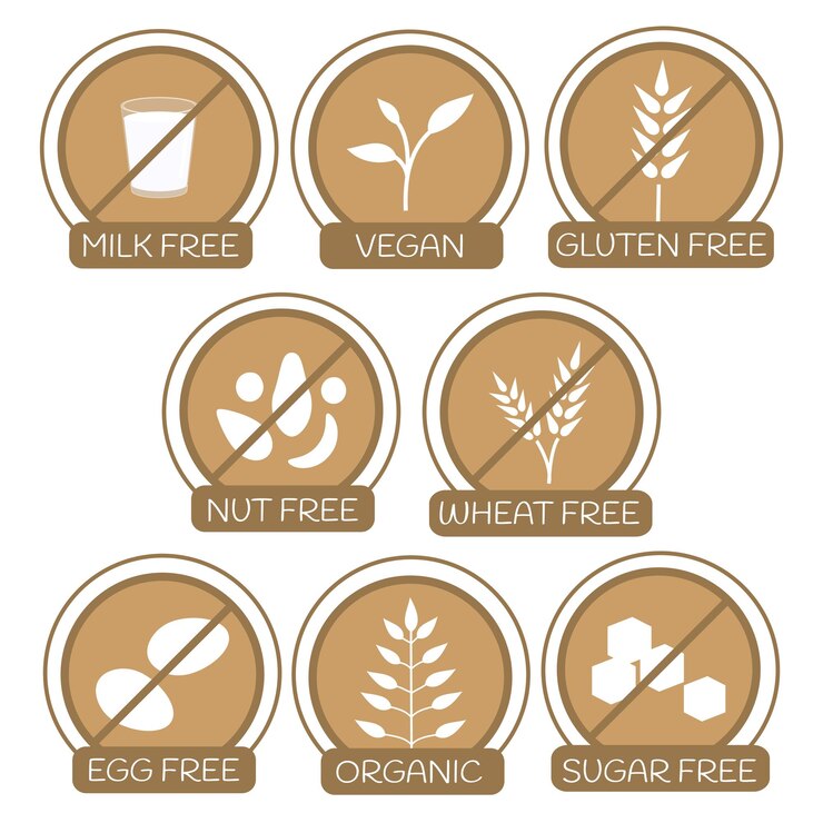 Set di icone per prodotti senza allergeni