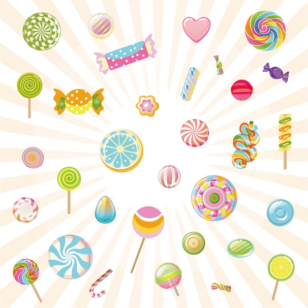 Set di icone piatte di caramelle
