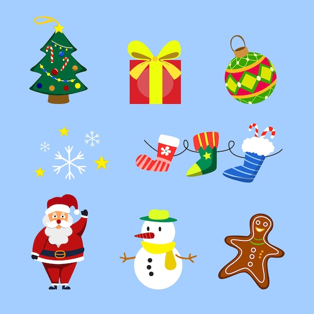 Set di icone piatte di Natale Vettore Premium