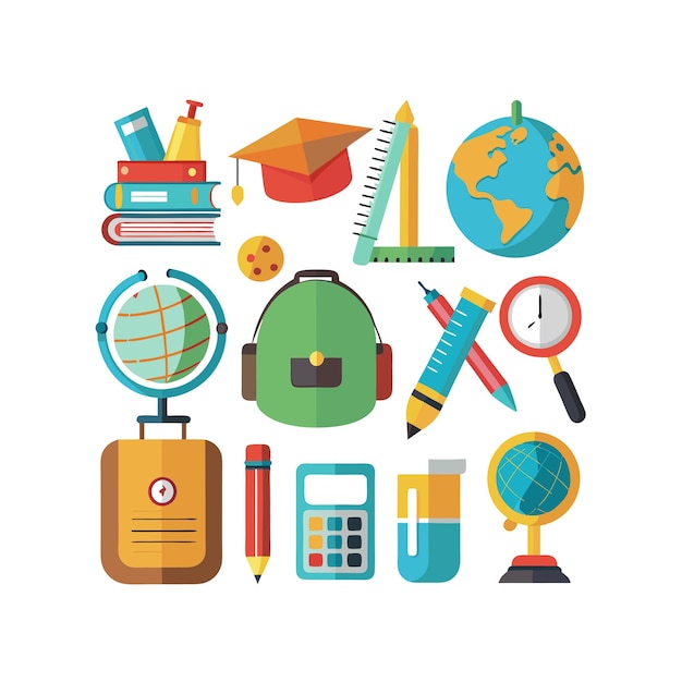 Set di icone realistiche dell'istruzione e dell'apprendimento
