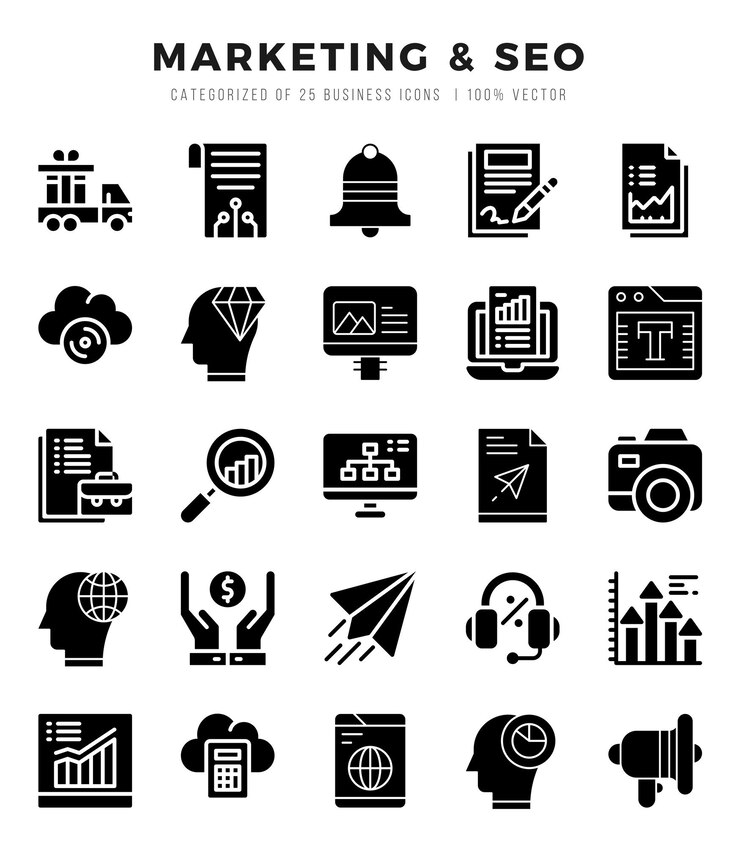 Vettore set di icone seo di marketing illustrazione vettoriale