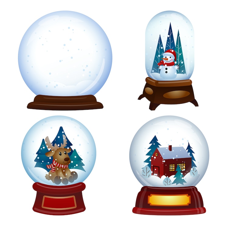 Vettore set di icone snowglobe. insieme del fumetto