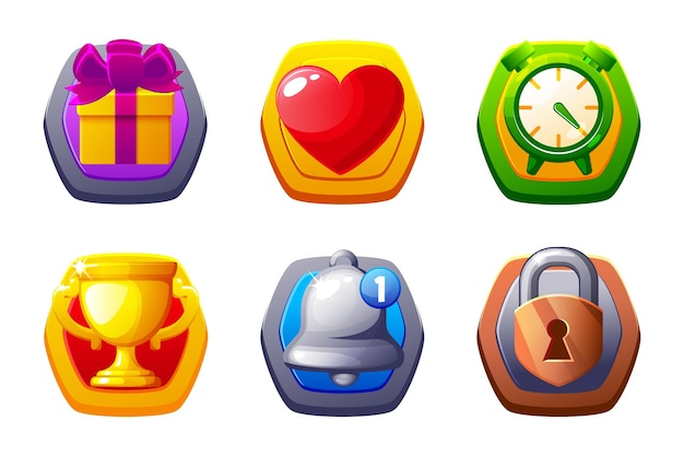 Set di icone UI Tempo cuore castello regalo bonus e messaggio