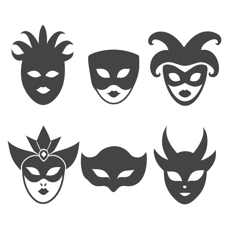 Vettore set di icone vettoriali della silhouette della maschera veneziana