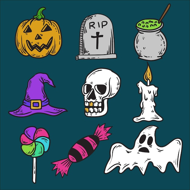 Set di icone vettoriali di Halloween disegnato a mano