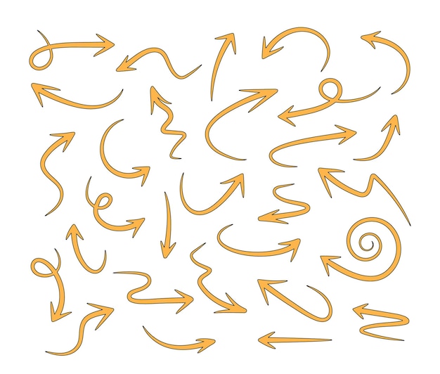 Set di icone vettoriali freccia disegnate a manoDisegno della freccia di schizzo per il piano aziendale e l'istruzione