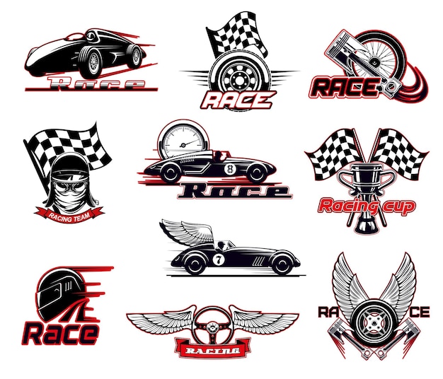 Set di icone vettoriali per corse automobilistiche