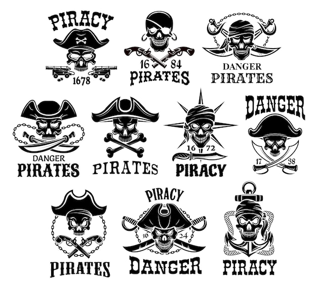 Set di icone vettoriali pirata o Jolly Roger