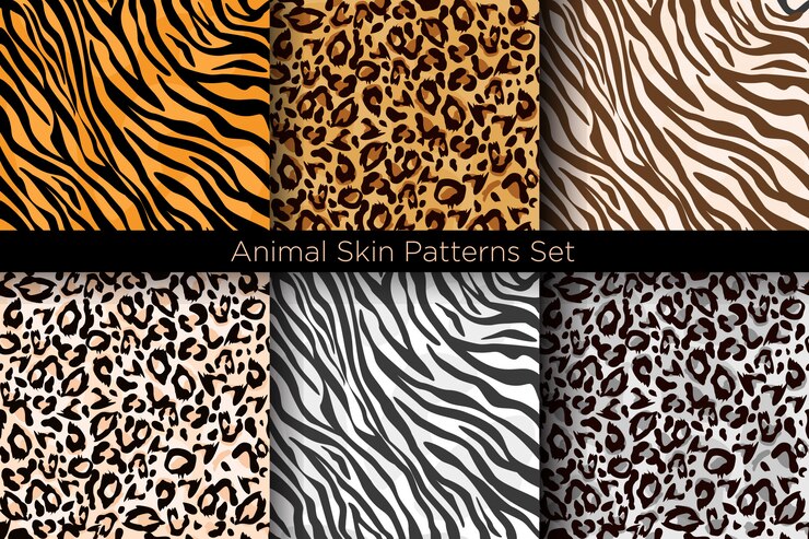 set di illustrazione di stampe animalier senza soluzione di continuità. Collezione di modelli di tigre e leopardo in diversi colori in stile.