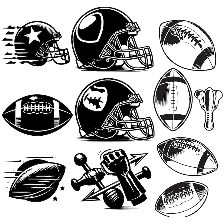 Vettore set di illustrazione vettoriale della silhouette della palla da rugby del football americano
