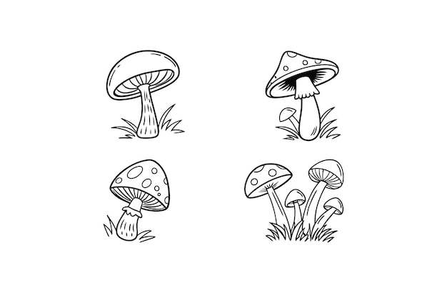 set di illustrazioni artistiche vettoriali di funghi stravaganti su sfondo bianco