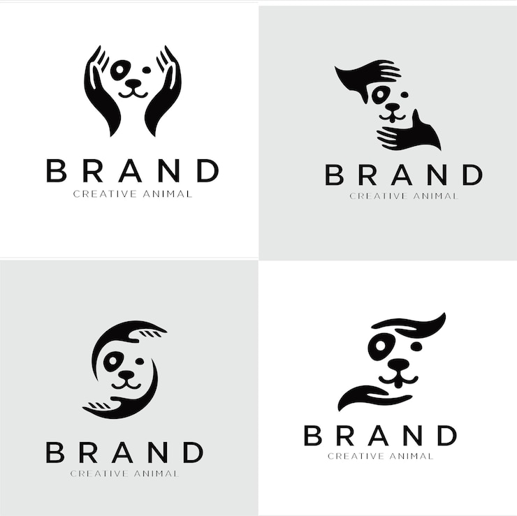 set di illustrazioni di archivi di logo mano cane