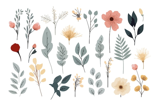set di illustrazioni di arte floreale botanica minimalista elegante dell'acquerello Fiori dell'acquerello