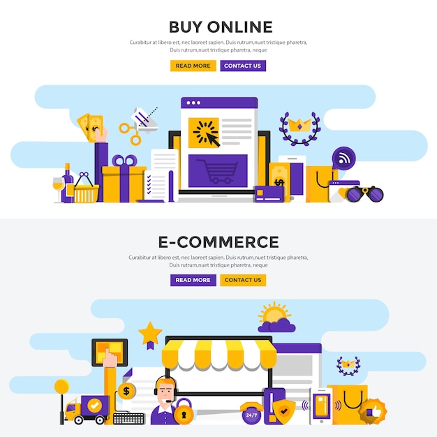 Set di illustrazioni di commercio online