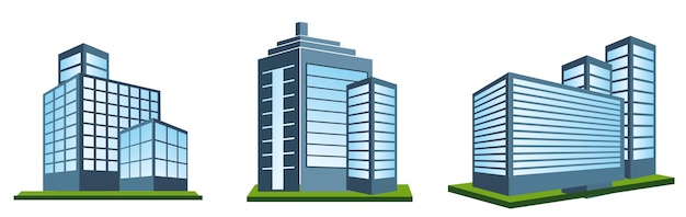 Set di illustrazioni di edifici moderni con vari disegni architettonici
