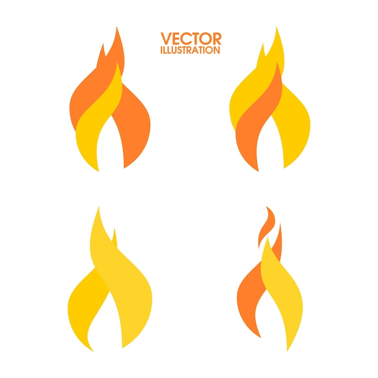 Vettore set di illustrazioni di fiamme vettoriali o disegno di collezione isolato su sfondo bianco