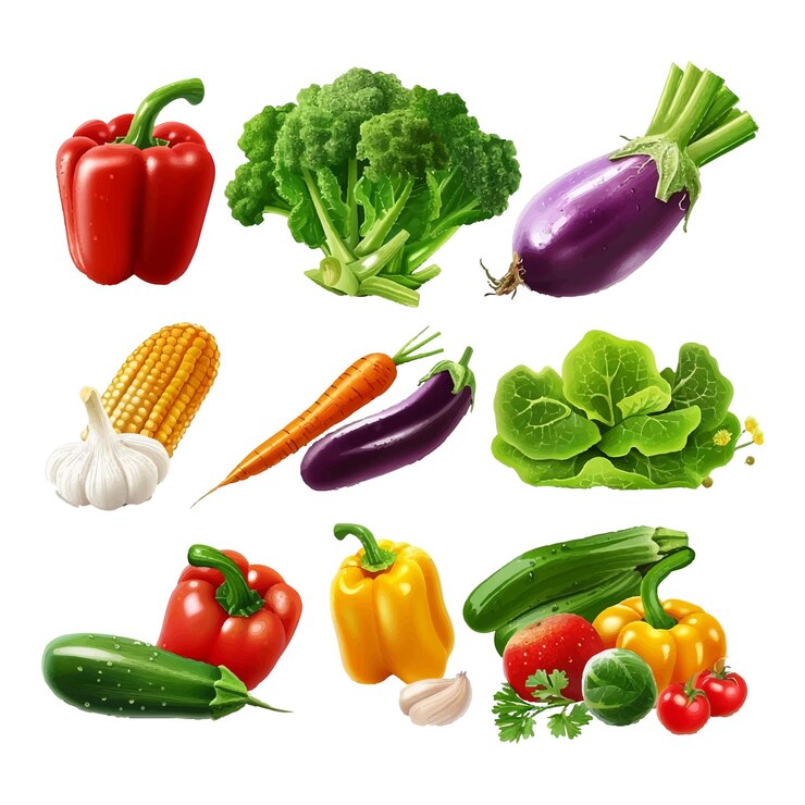 Vettore set di illustrazioni di verdure colorate su uno sfondo bianco