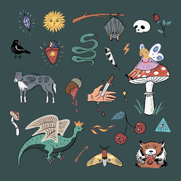 Set di illustrazioni mistiche per Halloween