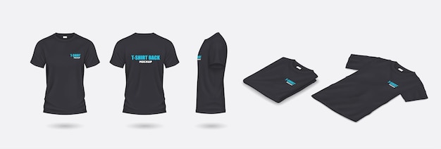 Set di illustrazioni realistiche di magliette mockup nere