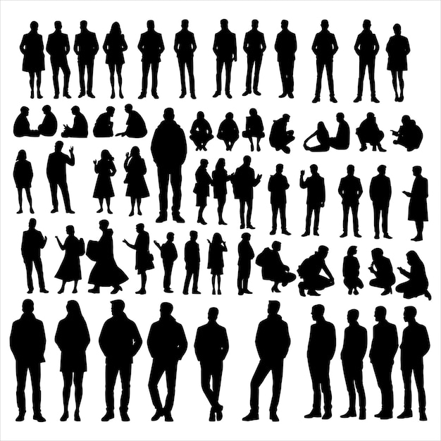 Set di illustrazioni vettoriali di icone di silhouette di persone su sfondo bianco