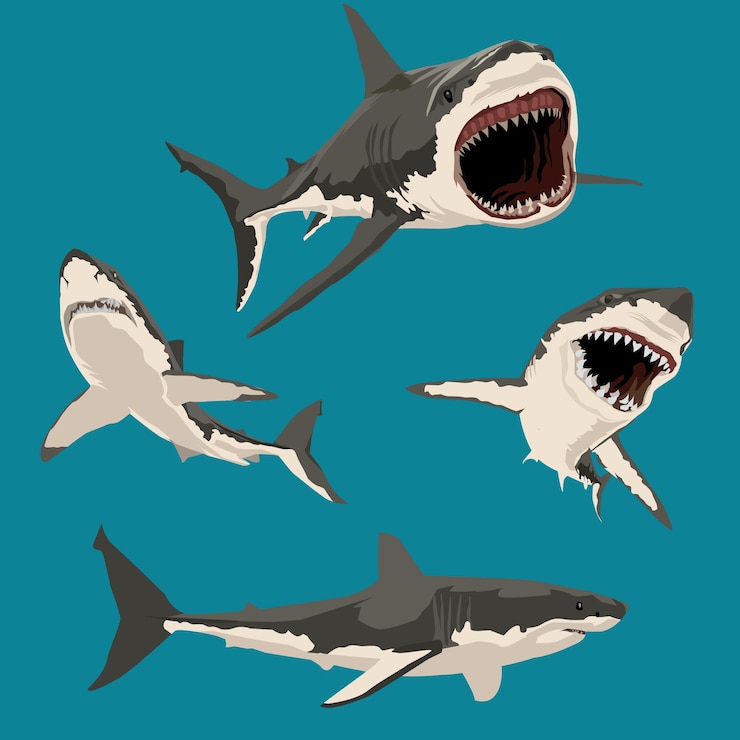 Vettore set di illustrazioni vettoriali di squalo