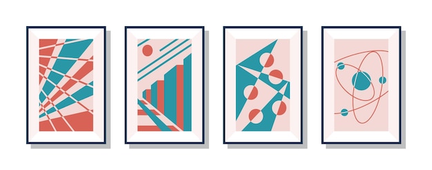 Set di immagini di forma geometrica astratta per l'interior design. Collezione di poster artistici in tela per galleria d'arte, salone di parrucchiere o illustrazione vettoriale di decorazione della stanza dello studio di bellezza