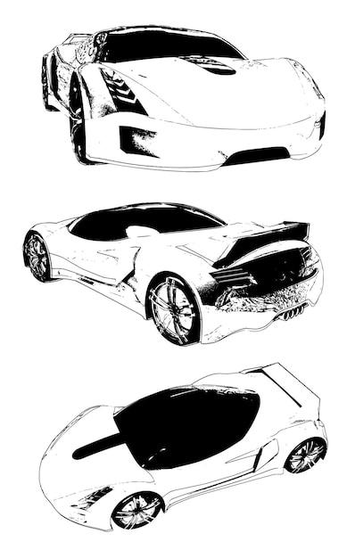Set di immagini vettoriali di un'auto sportiva concettuale. Specie da lati diversi.