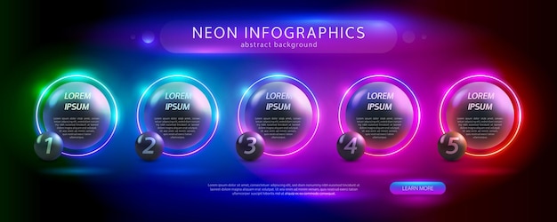 Set di infografica al neon con sfere scure