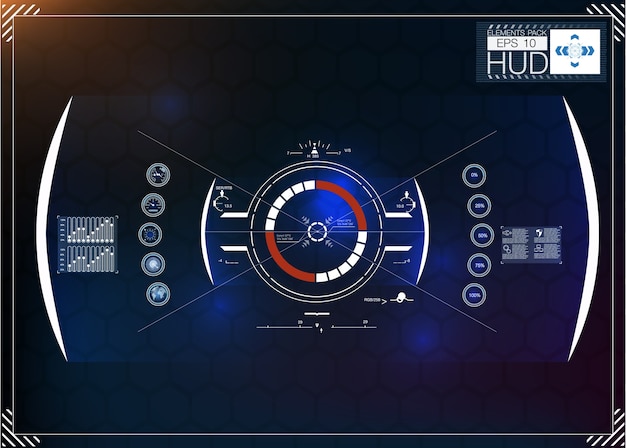 Set di infografiche blu futuristiche come display head-up. Visualizza gli elementi di navigazione per il Web e l'app.
