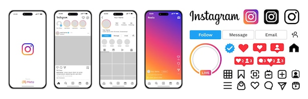 Set di Instagram Screens Mockup su uno smartphone Instagram screen mockup set