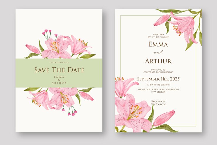 set di invito a nozze giglio rosa acquerello
