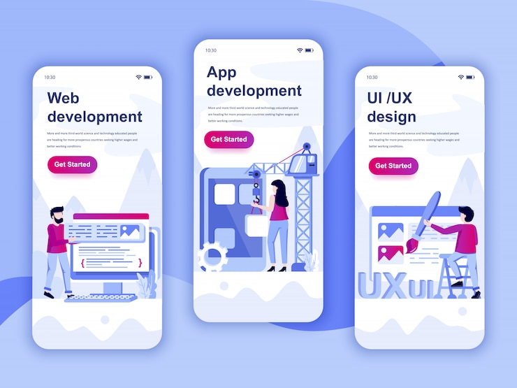 Vettore set di kit di interfaccia utente per schermi onboarding