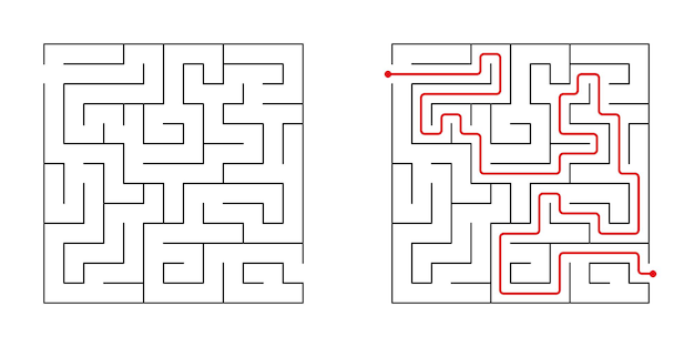 Set di labirinti quadrati. Vector Labirinto, enigma. Gioco per bambini. Puzzle per bambini.