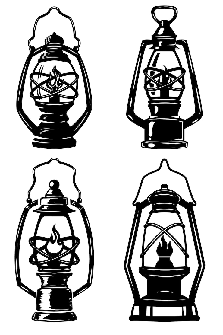Vettore set di lampade a cherosene vecchio stile. elementi per etichetta, emblema, segno, distintivo, poster, t-shirt. illustrazione