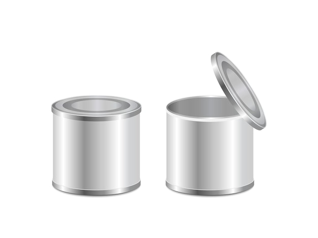 Set di lattine realistiche isolate su sfondo bianco Illustrazione vettoriale EPS 10