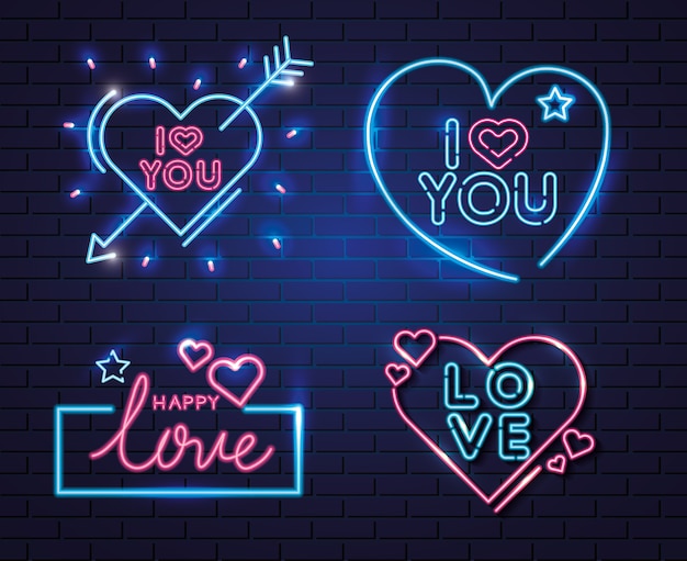 Set di lettere di luce al neon per San Valentino