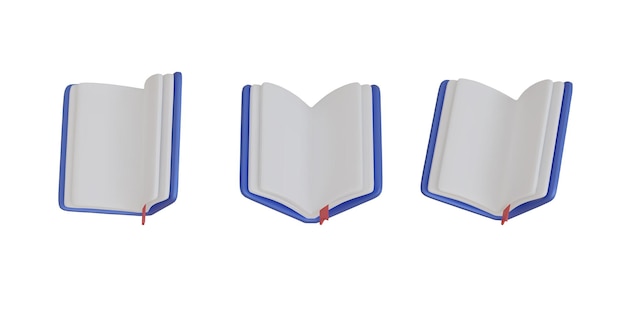 Set di libri aperti con segnalibro in diverse posizioni stile cartone animato realistico 3d Concetto per l'apprendimento dell'istruzione Illustrazione vettoriale