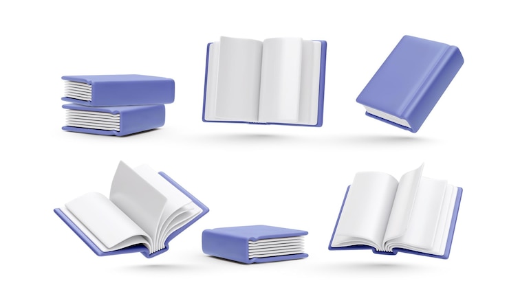Vettore set di libri blu realistici isolati su sfondo bianco illustrazione vettoriale