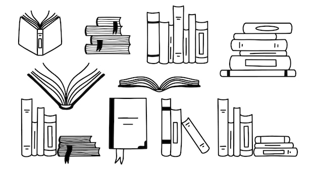 Set di libri in stile doodle Pile di libri Giornata mondiale del libro Illustrazione vettoriale