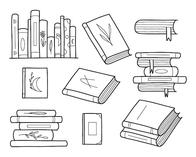 Set di libri in stile doodle Pile di libri Giornata mondiale del libro Illustrazione vettoriale