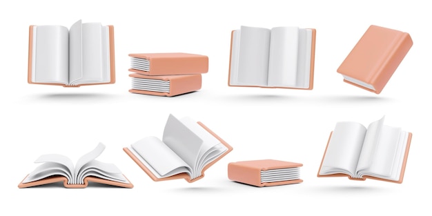 Set di libri realistici isolati su sfondo bianco Illustrazione vettoriale