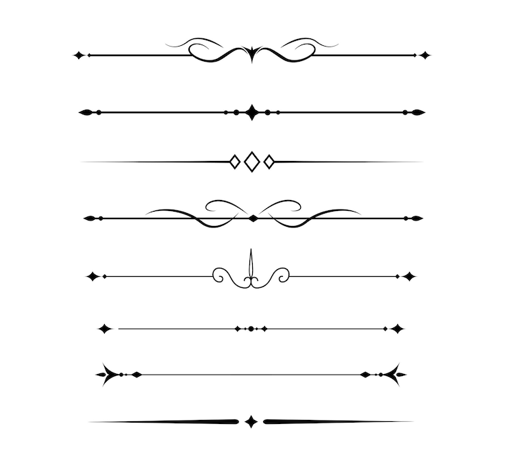 Vettore set di linee decorative vintage divisori di testo confine di linea separatori di linee illustrazione vettoriale
