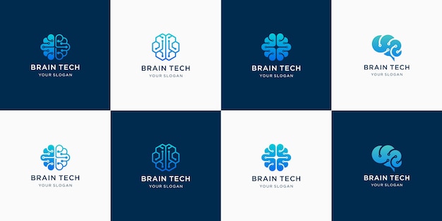 Set di loghi di tecnologia del cervello per l'ispirazione