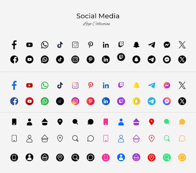 Set di loghi e icone dei social media