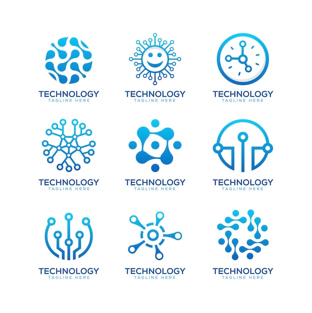 Set di logo creativo in bundle. Simbolo moderno per tecnologia digitale, punto, computer, dati, internet.