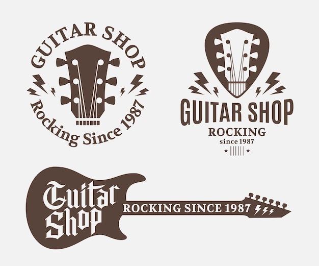 Set di logo del negozio di chitarra