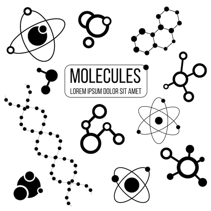 Vettore set di logo delle molecole icone vettoriali isolate