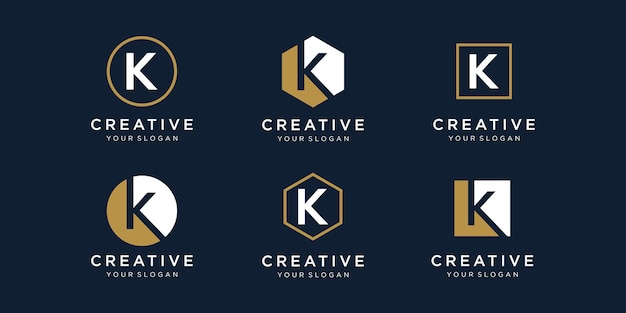 Set di logo design lettera k con stile quadrato