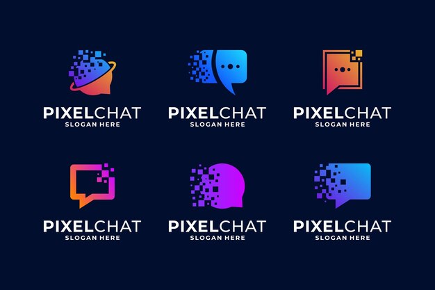Set di logo di chat colorato con concetto di pixel tech